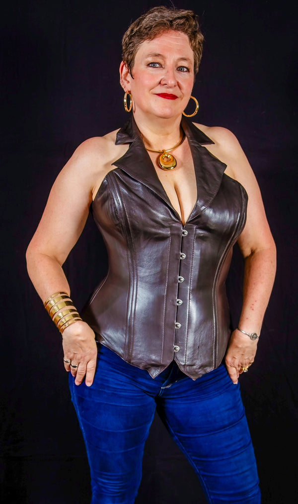 Leather Overbust Corsevest; Brown