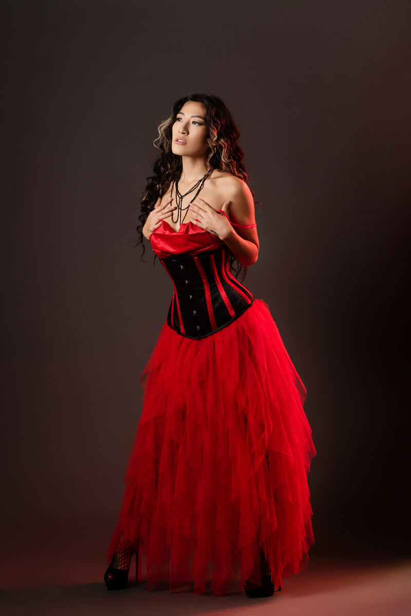 Silk Underbust Cincher; Striped in Black & Red