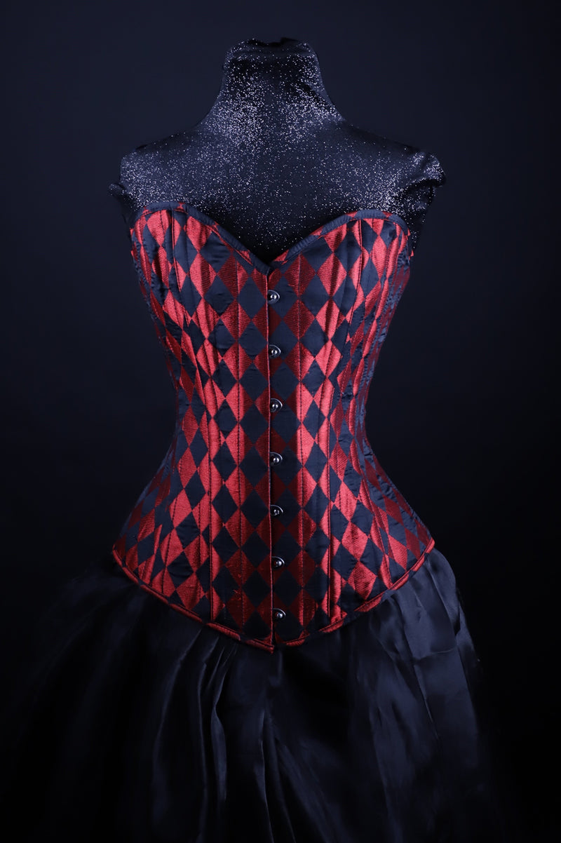 Harlequin Silk Overbust Red And Black