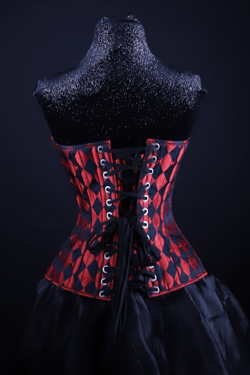 Harlequin Silk Overbust Red And Black