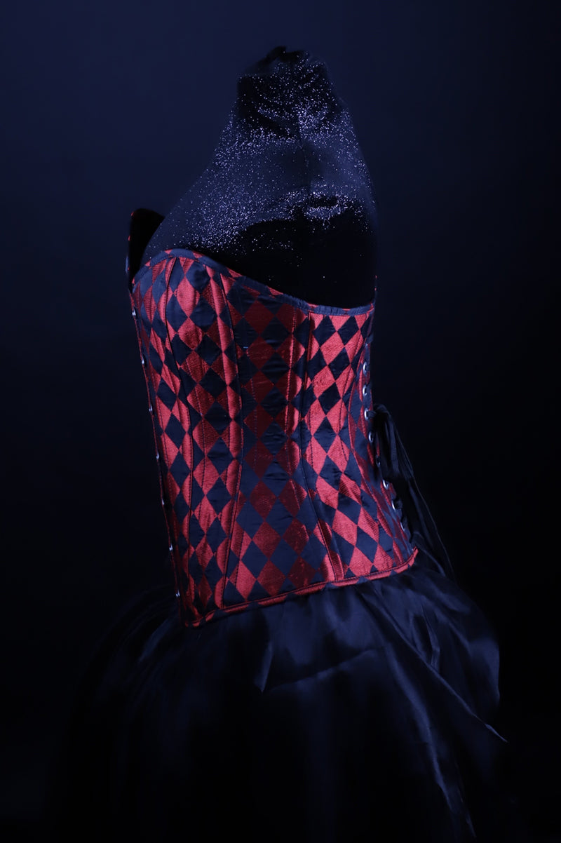 Harlequin Silk Overbust Red And Black