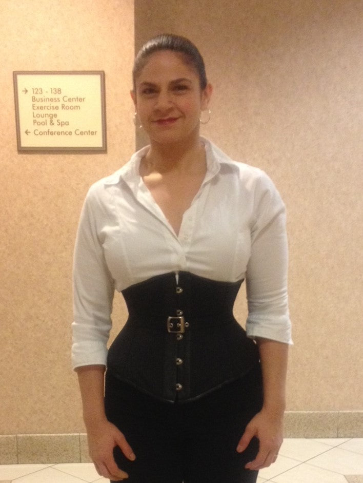 Silk Underbust Cincher; Pinstripe in Black & Grey