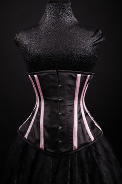 Striped Underbust Corset Black And Pink Silk