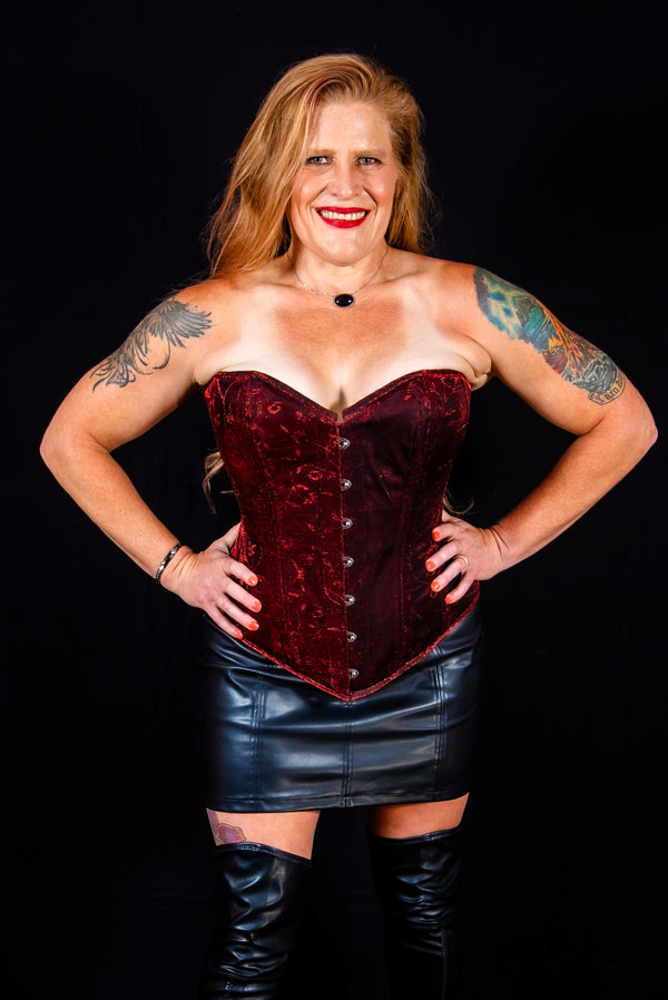 Silk Overbust Corset; Sparkle Red