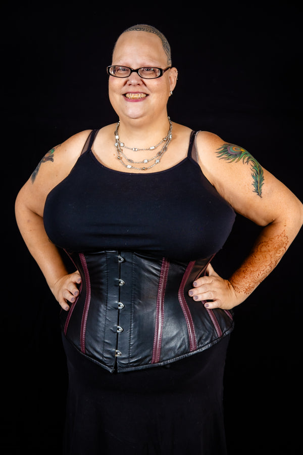 Leather Underbust Cincher; Striped in Black & Purple