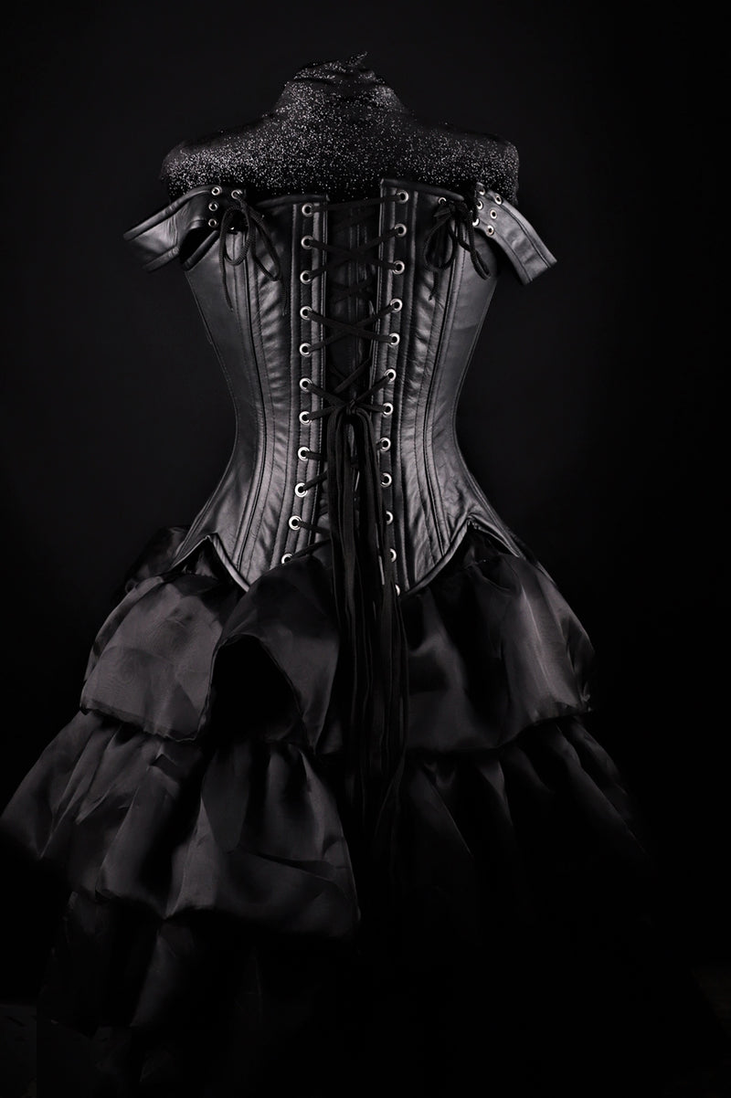 Tulip Black Red Leather Corset Overbust