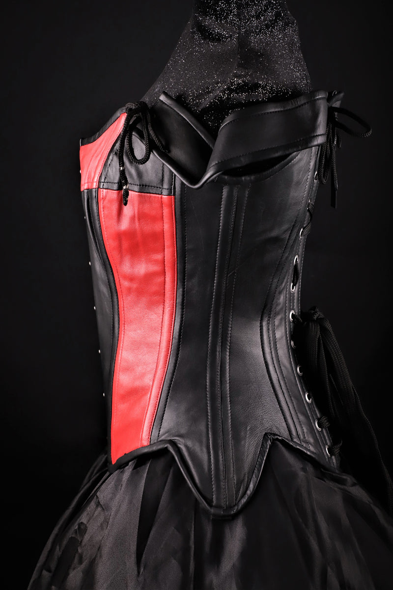 Tulip Black Red Leather Corset Overbust