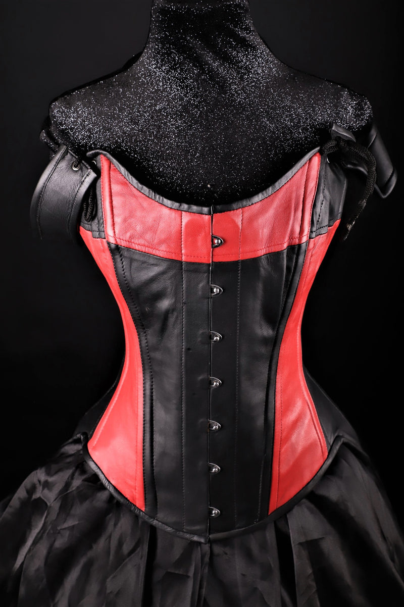 Tulip Black Red Leather Corset Overbust