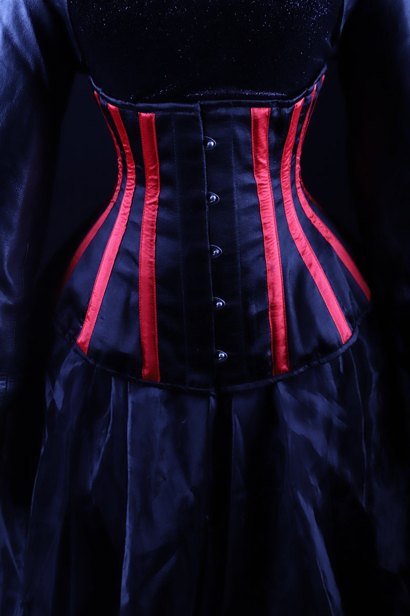 Striped Underbust Corset Red And Black Silk