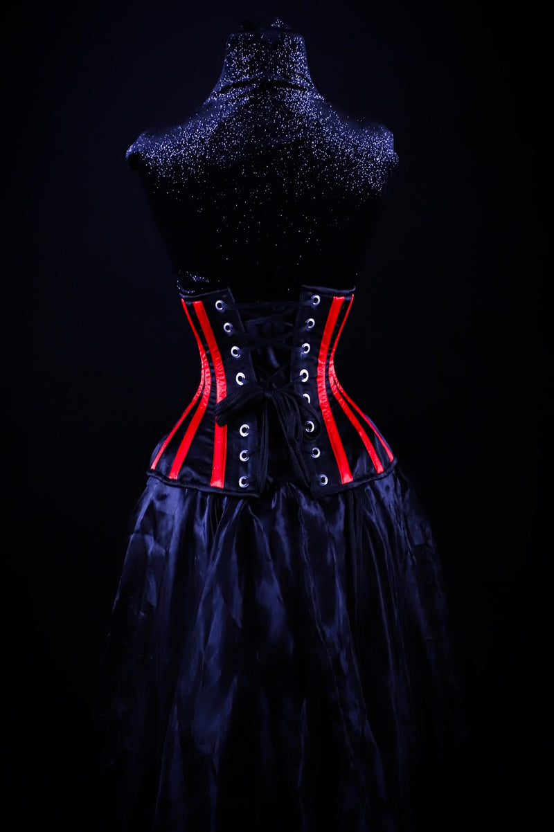 Striped Underbust Corset Red And Black Silk