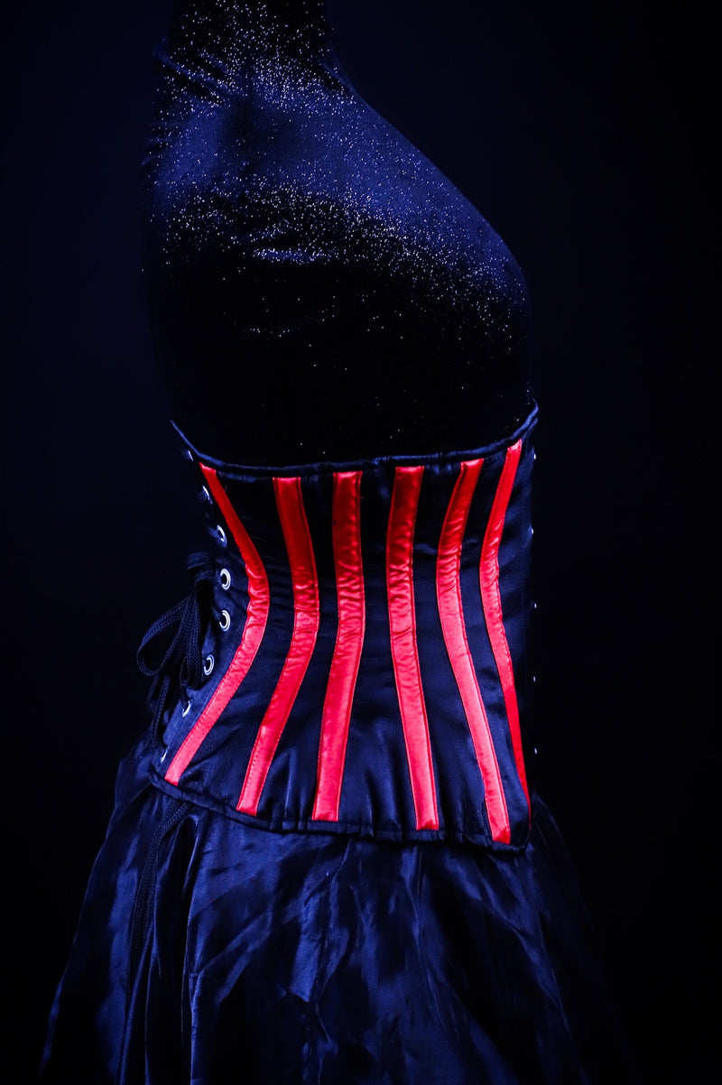 Striped Underbust Corset Red And Black Silk