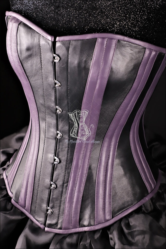 Best Black And Purple Leather Steel Boned Overbust Corset Waist Trainer