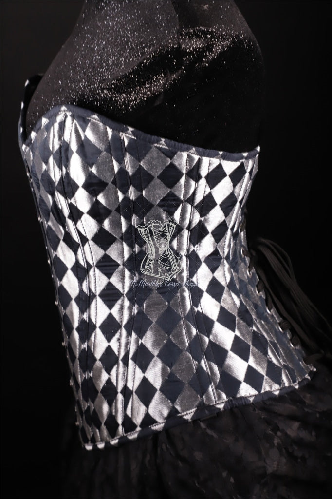 Harlequin Silk Overbust Black And Silver