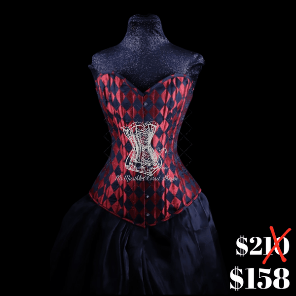 Ms. Martha Harlequin Silk Overbust Corset - Red/black