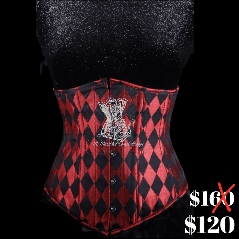 Ms. Martha Harlequin Silk Underbust Cincher - Black/red