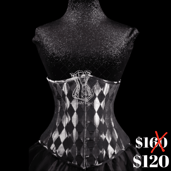 Ms. Martha Harlequin Silk Underbust Cincher - Black/silver