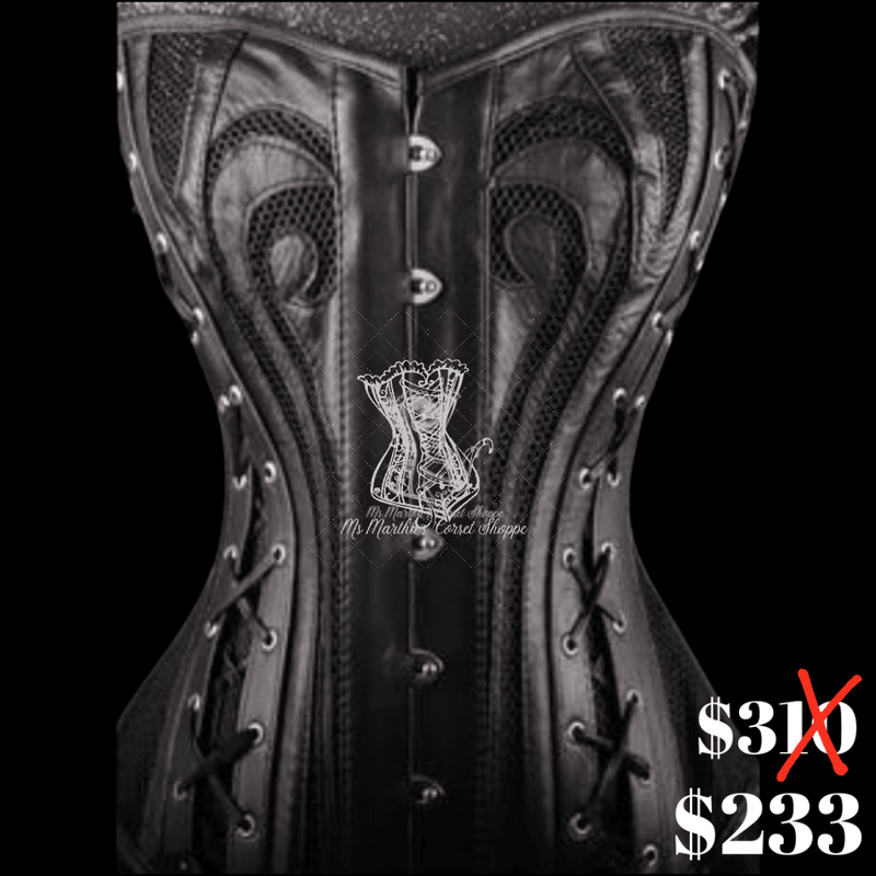 Ms. Martha Leather And Mesh Overbust Corset - Black