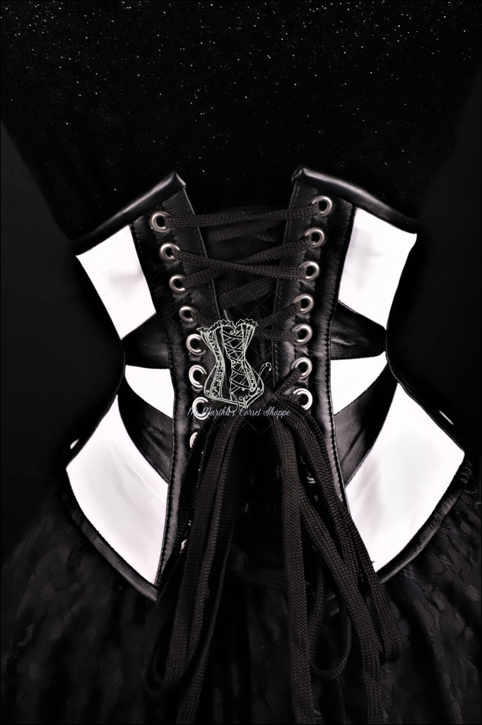 Geometric Black And White Leather Underbust Corset