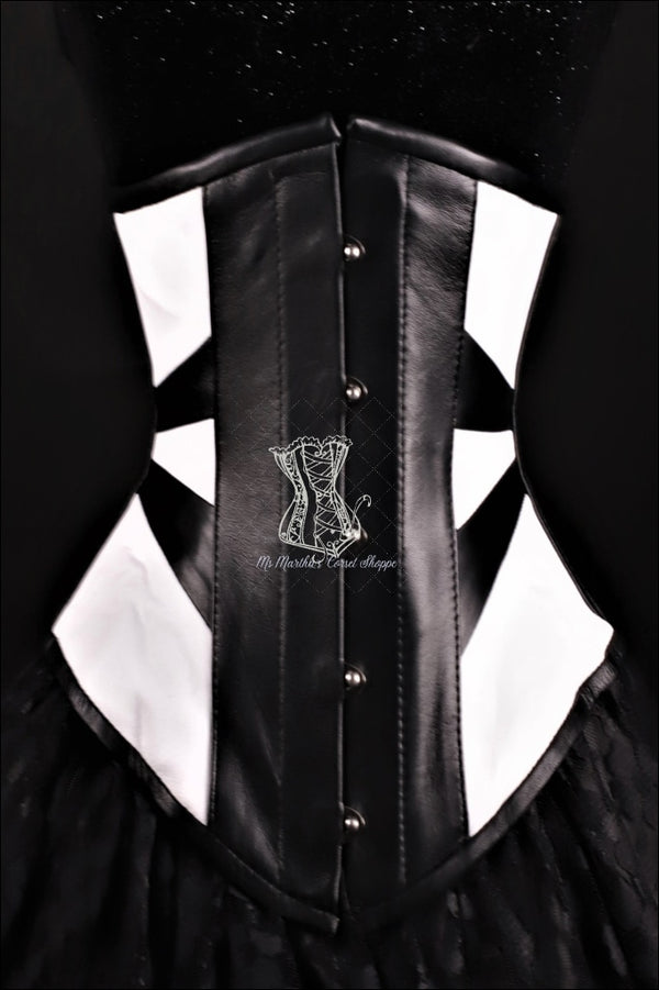 Geometric Black And White Leather Underbust Corset