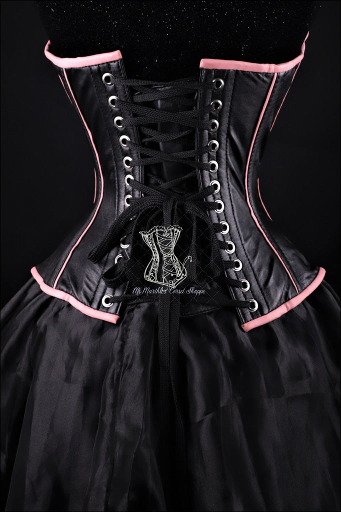 Piping Leather Black And Pink Corset Overbust