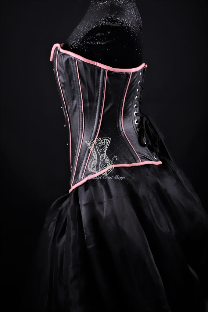 Piping Leather Black And Pink Corset Overbust