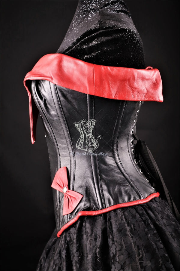 Pin-Up Girl Black And Red Leather Corset Overbust