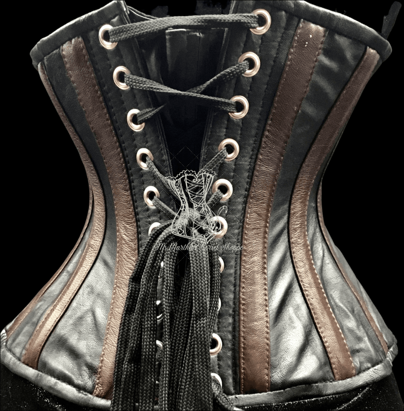 Ms. Martha Leather Slim Stripes Underbust Cincher - Black/brown