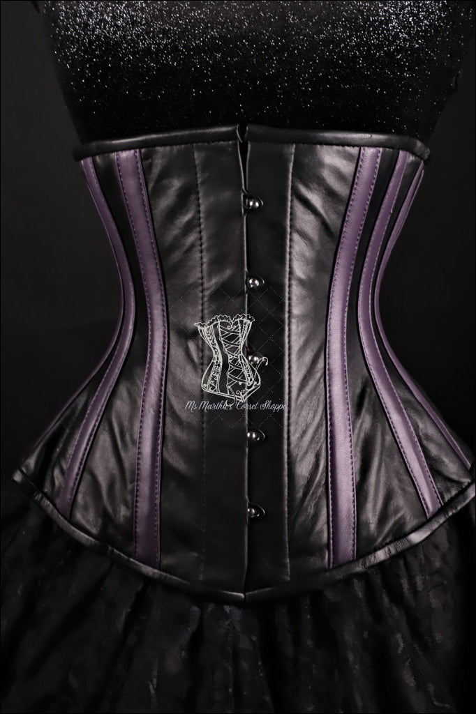 Stripes Purple Black Leather Underbust