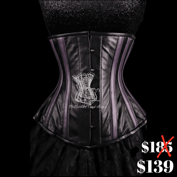 Ms. Martha Leather Stripes Underbust Corset - Black/purple