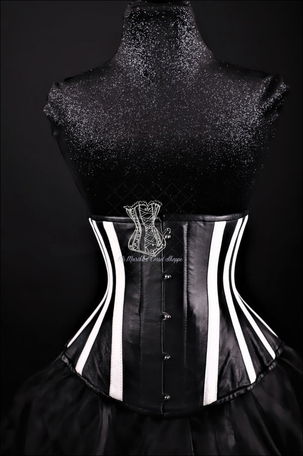 Stripes Black And White Leather Underbust Corset