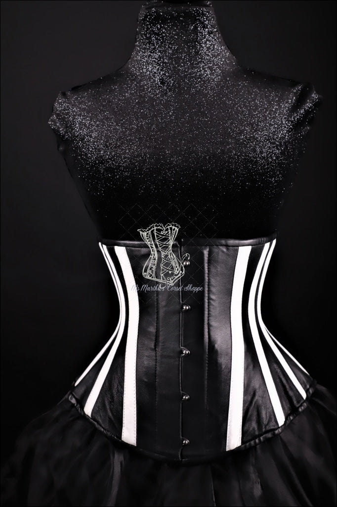 Stripes Black And White Leather Underbust Corset