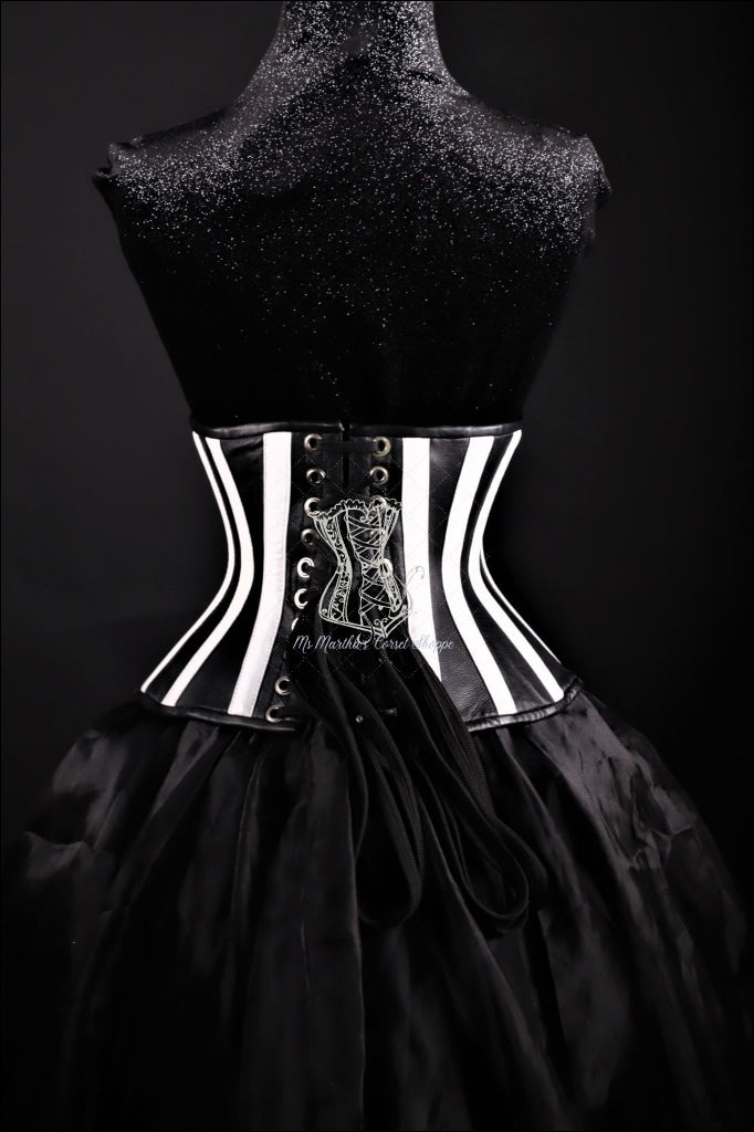 Stripes Black And White Leather Underbust Corset