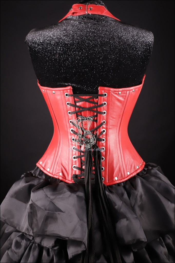 Buckle Halter Red Leather Corset Underbust