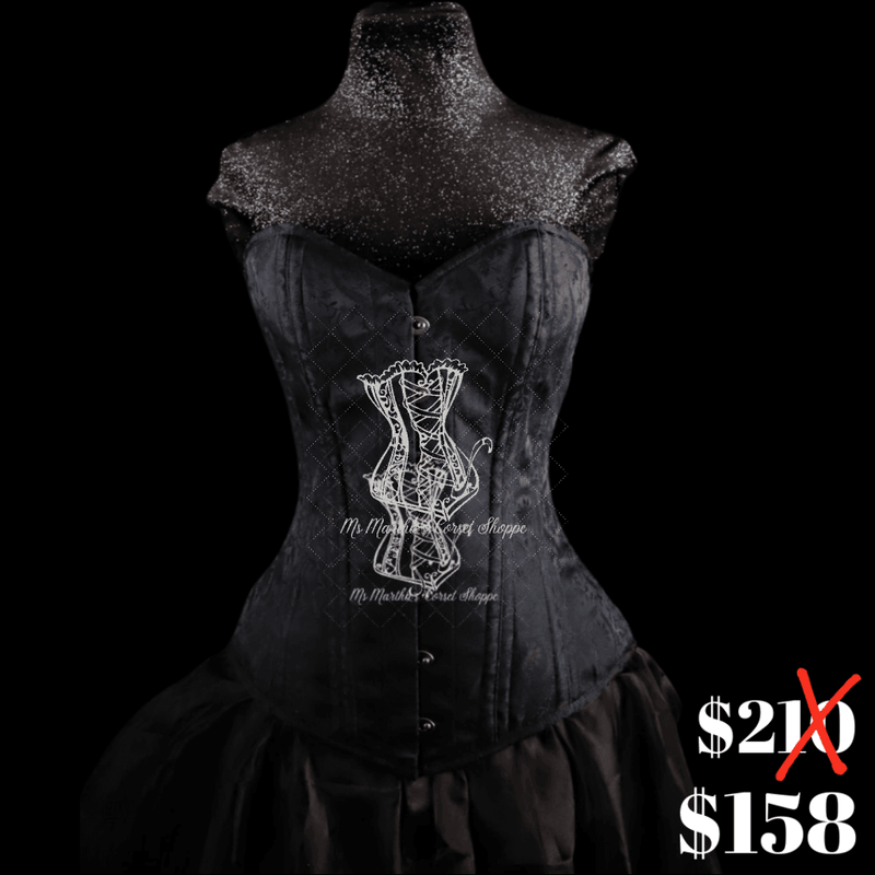 Ms. Martha Silk Overbust Corset - Black Silver