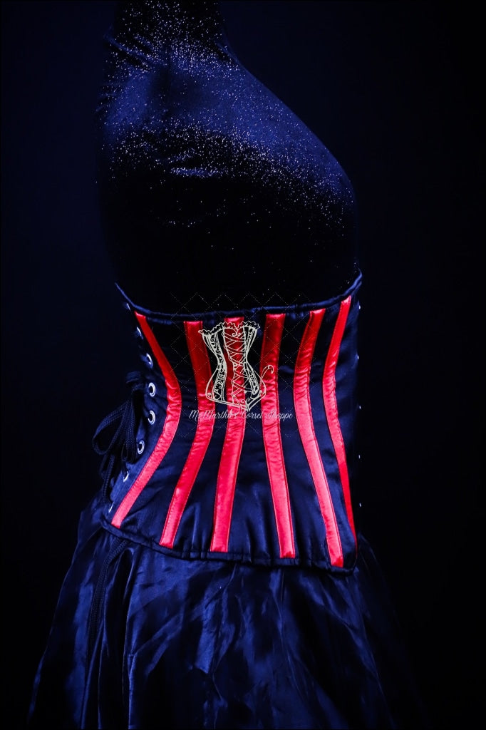 Striped Underbust Corset Red And Black Silk