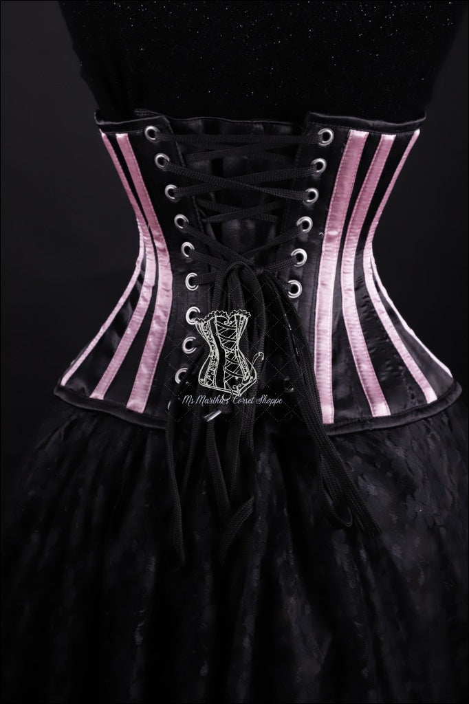 Striped Underbust Corset Black And Pink Silk