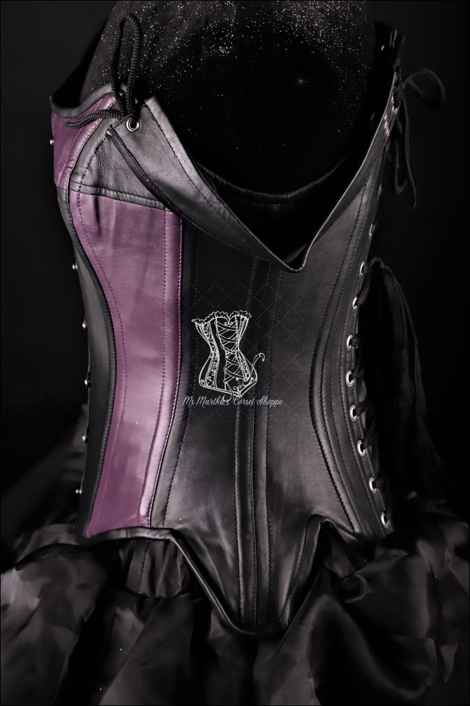 Tulip Black Purple Leather Corset Overbust