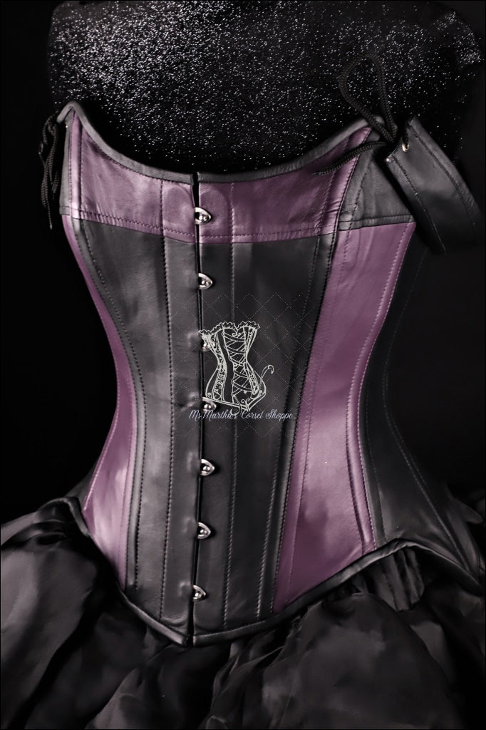 Tulip Black Purple Leather Corset Overbust