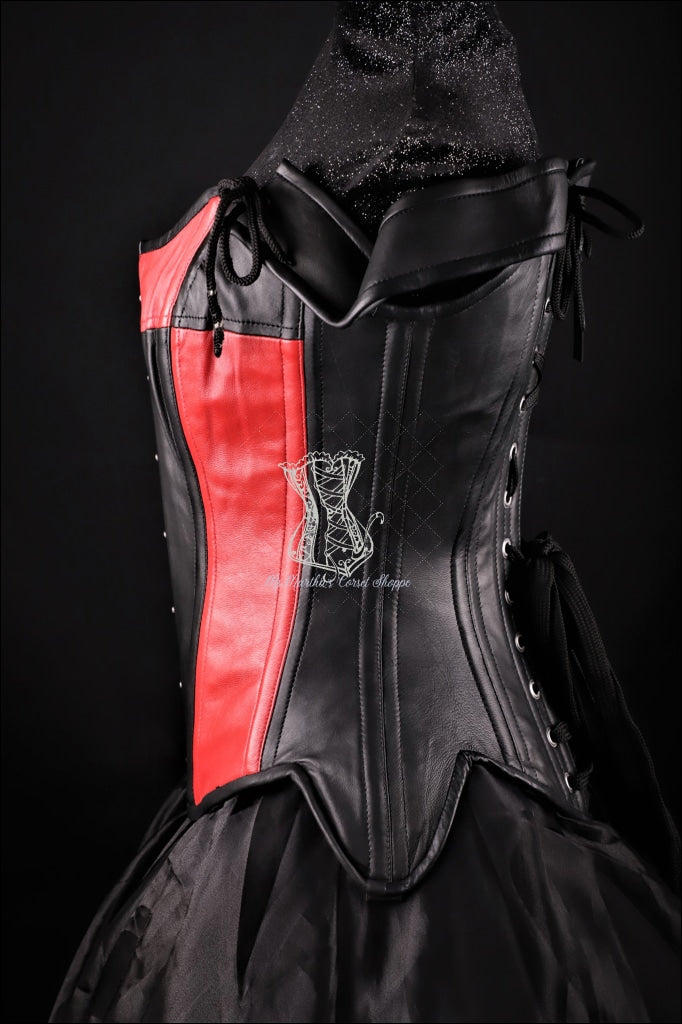 Tulip Black Red Leather Corset Overbust