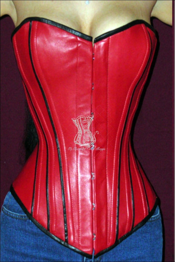 Piping Red With Black Leather Corset